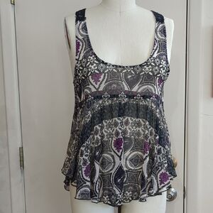 Semi-sheer Empire  Black and Purple Racer Tank, Whimsigoth